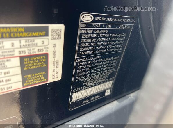 SALWR2RV1KA833757 2019 LAND ROVER RANGE ROVER SPORT Black Widok komory silnika