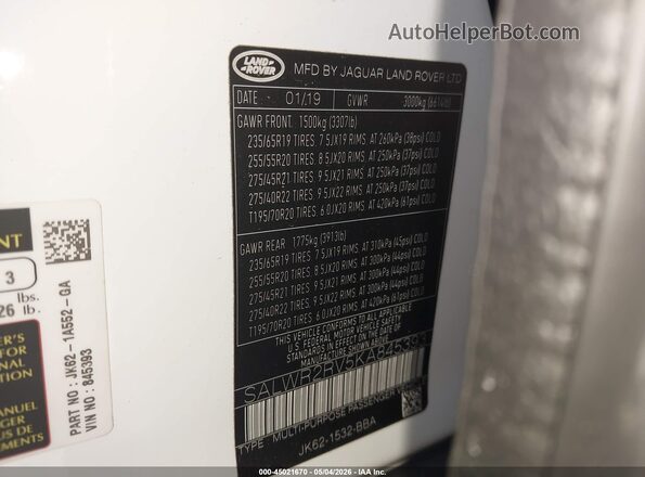 SALWR2RV5KA845393 2019 LAND ROVER RANGE ROVER SPORT White Widok komory silnika