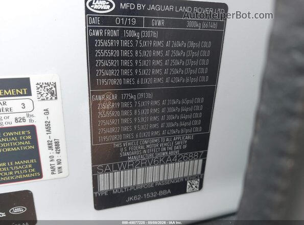 SALWR2RV6KA426887 2019 LAND ROVER RANGE ROVER SPORT Белый Вид подкапотного пространства