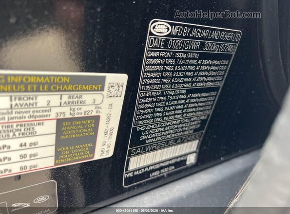 SALWR2SU6LA724830 2020 LAND ROVER RANGE ROVER SPORT Black Vista del compartimento del motor