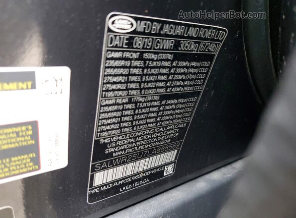 SALWR2SU7LA888569 2020 LAND ROVER RANGE Black Vista de la etiqueta del VIN