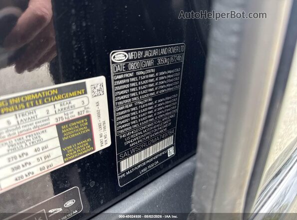 SALWS2RU2MA749784 2021 LAND ROVER RANGE ROVER SPORT Black Вид підкапотного простору