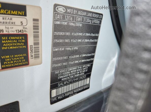 SALWV2FV1HA134203 2017 LAND ROVER RANGE White Սալոնի 360 աստիճան տեսք