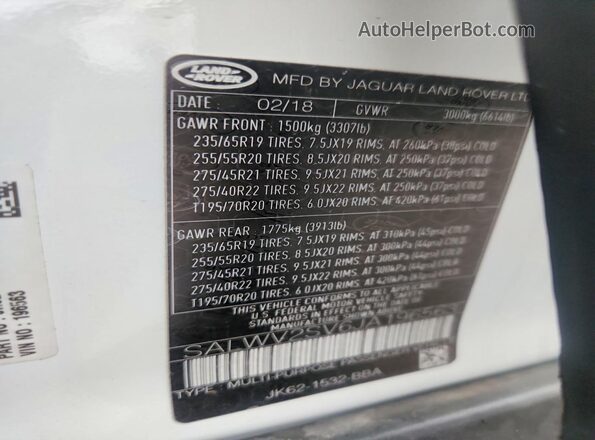 SALWV2SV6JA196563 2018 LAND ROVER RANGE Белый Вид подкапотного пространства