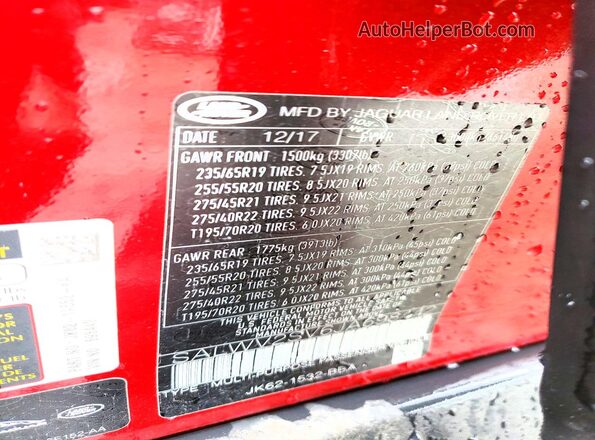 SALWV2SV6JA698442 2018 LAND ROVER RANGE Красный Вид наклейки с VIN-кодом