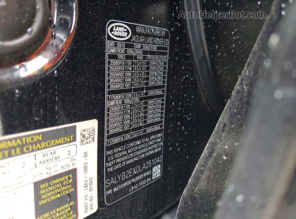 SALYB2EX0LA251042 2020 LAND ROVER RANGE Black Widok wnętrza 360 stopni