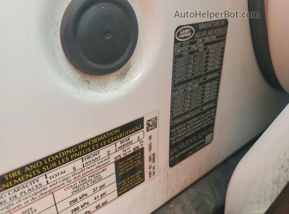 SALYB2EX3LA258292 2020 LAND ROVER RANGE White VIN კოდის სტიკერის ხედი