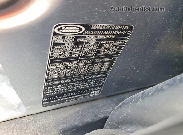 SALYJ2EX0TA815484 2026 LAND ROVER RANGE Gray Widok komory silnika