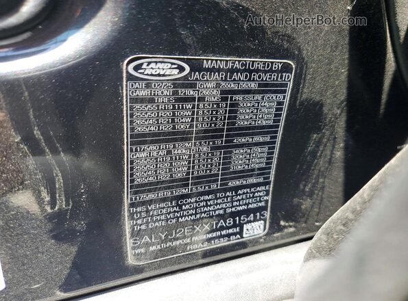 SALYJ2EXXTA815413 2026 LAND ROVER RANGE Угольный Панорамный вид салона 360°