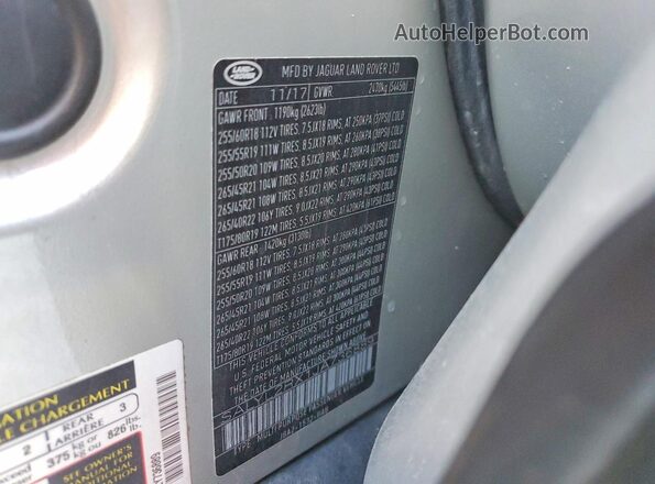SALYL2RX1JA736889 2018 LAND ROVER RANGE Silver Vista de la etiqueta del VIN