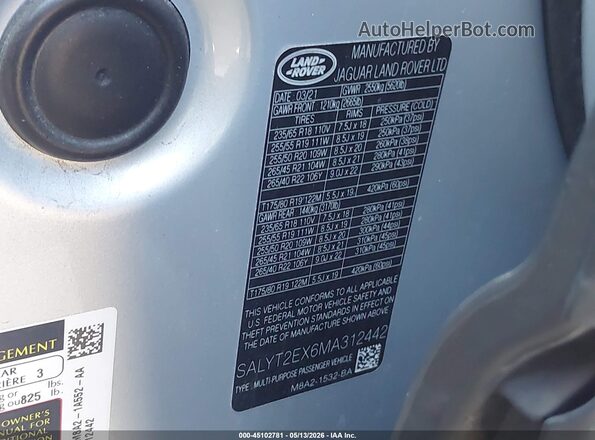SALYT2EX6MA312442 2021 LAND ROVER RANGE ROVER VELAR Серебряный Вид подкапотного пространства