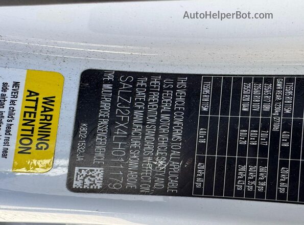 SALZJ2FX4LH011179 2020 LAND ROVER RANGE ROVER EVOQUE Белый Вид подкапотного пространства