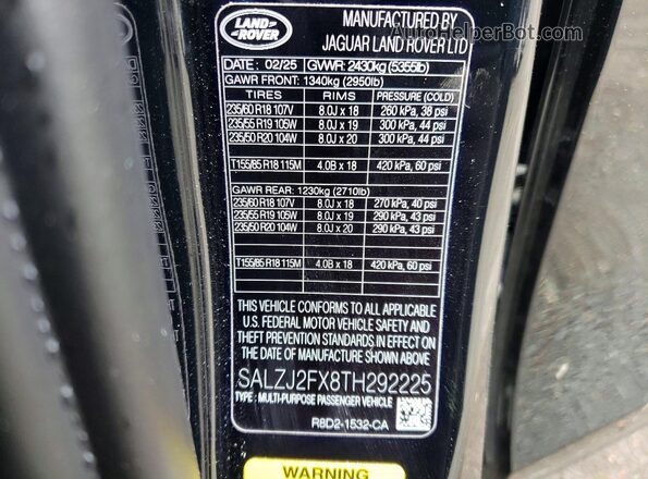 SALZJ2FX8TH292225 2026 LAND ROVER RANGE Черный Панорамный вид салона 360°