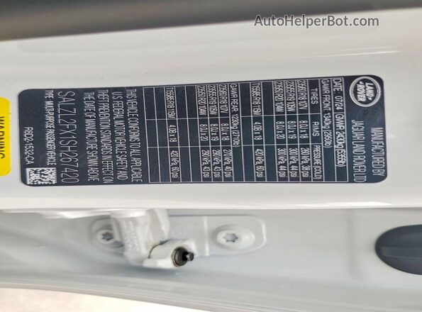 SALZL2FX1SH267420 2025 LAND ROVER RANGE Белый Вид наклейки с VIN-кодом