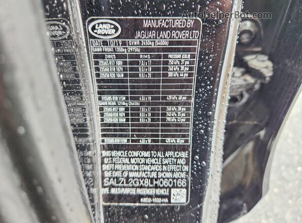 SALZL2GX8LH060166 2020 LAND ROVER RANGE Черный Вид наклейки с VIN-кодом