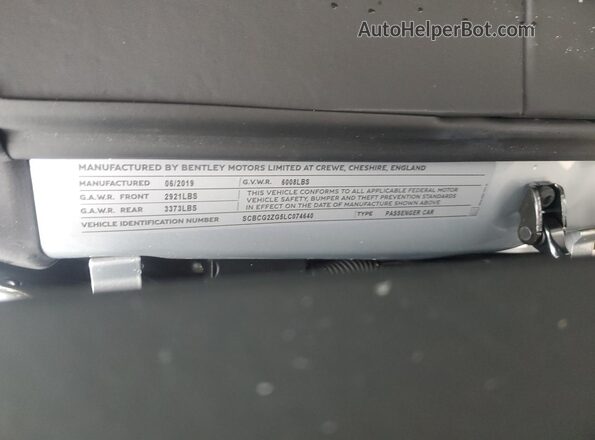 SCBCG2ZG5LC074640 2020 BENTLEY OTHER Silver Vista de la etiqueta del VIN
