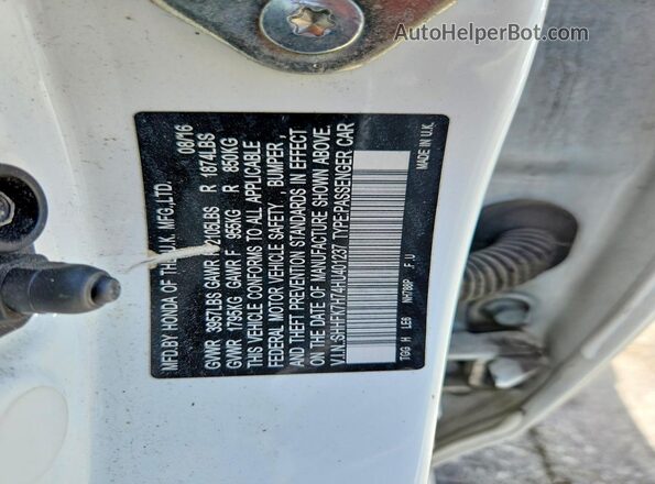 SHHFK7H74HU401237 2017 HONDA CIVIC Белый Панорамный вид салона 360°