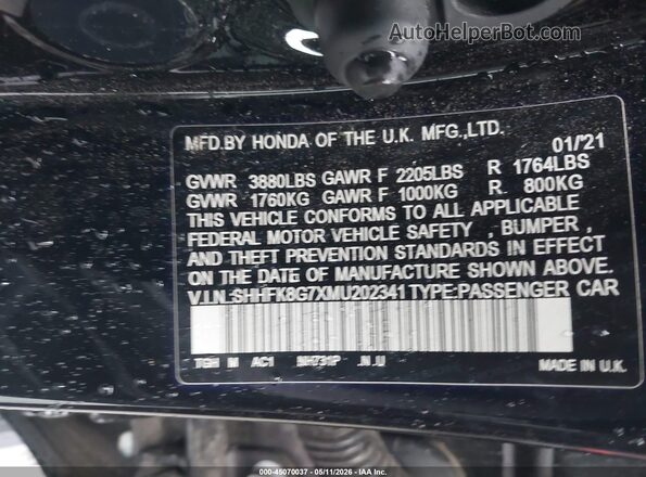 SHHFK8G7XMU202341 2021 HONDA CIVIC TYPE R Черный Вид подкапотного пространства