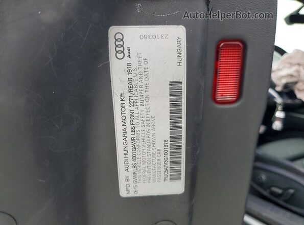 TRUC5AFV3G1001676 2016 AUDI TT Black Vista de la etiqueta del VIN