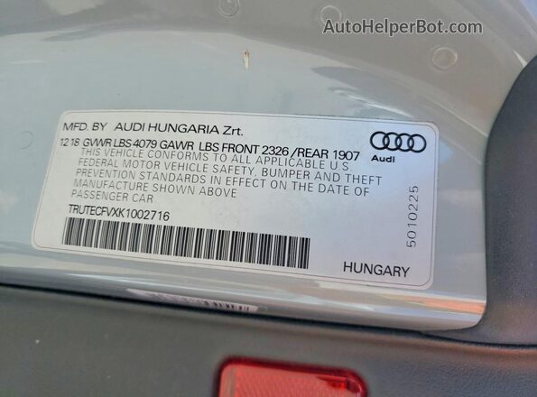 TRUTECFVXK1002716 2019 AUDI TT Серебряный Вид подкапотного пространства