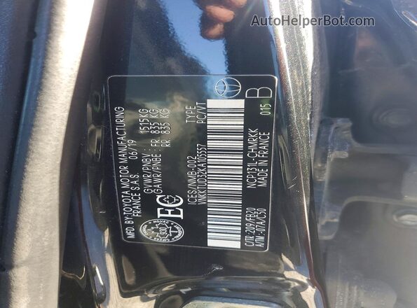 VNKKTUD32KA105557 2019 TOYOTA YARIS Black VIN կոդի պիտակի տեսք
