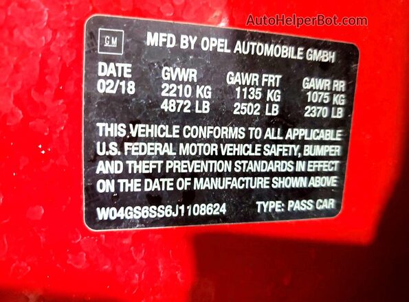 W04GS6SS6J1108624 2018 BUICK REGAL Красный Вид подкапотного пространства