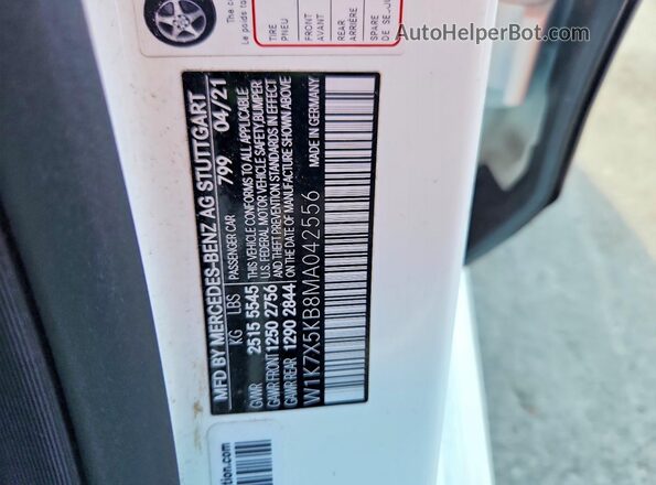 W1K7X5KB8MA042556 2021 MERCEDES-BENZ AMG White VIN sticker view