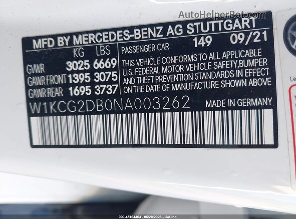 W1KCG2DB0NA003262 2022 MERCEDES-BENZ EQS 450+ White Widok komory silnika