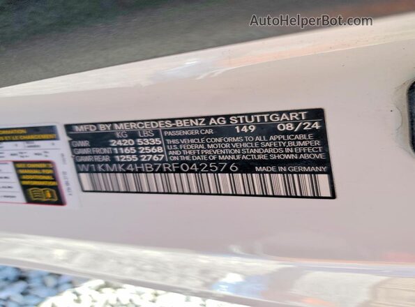 W1KMK4HB7RF042576 2024 MERCEDES-BENZ CLE White VIN კოდის სტიკერის ხედი