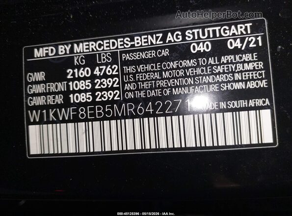W1KWF8EB5MR642271 2021 MERCEDES-BENZ C-CLASS Black Вид підкапотного простору