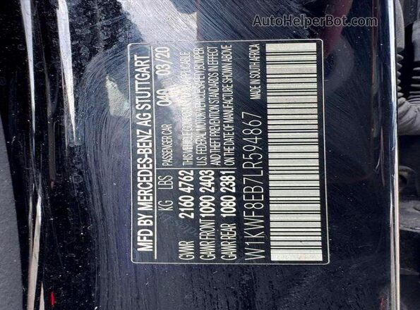 W1KWF8EB7LR594867 2020 MERCEDES-BENZ C Черный Вид задних сидений