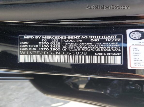 W1KZF8DB2NB095808 2022 MERCEDES-BENZ E Black Vista de la etiqueta del VIN