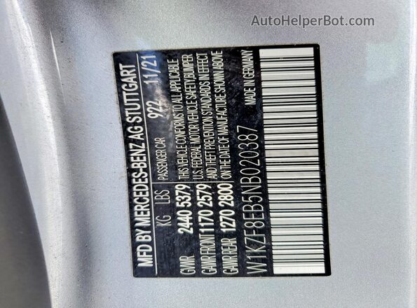 W1KZF8EB5NB020387 2022 MERCEDES-BENZ E Серебряный Вид наклейки с VIN-кодом