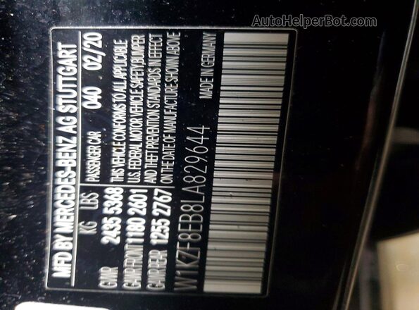 W1KZF8EB8LA829644 2020 MERCEDES-BENZ E Black Widok naklejki z numerem VIN