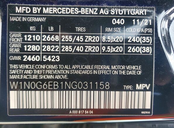 W1N0G6EB1NG031158 2022 MERCEDES-BENZ GLC-CLASS Black Vista interior de 360 grados