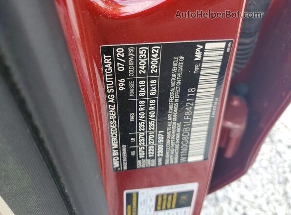 W1N0G8DB1LF842118 2020 MERCEDES-BENZ GLC-CLASS Red Vista de la etiqueta del VIN