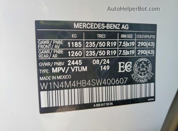 W1N4M4HB4SW400607 2025 MERCEDES-BENZ GLB-CLASS White Vista interior de 360 grados