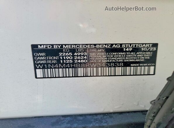W1N4M4HB8RW343838 2024 MERCEDES-BENZ GLB-CLASS White VIN կոդի պիտակի տեսք
