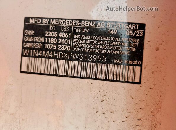 W1N4M4HBXPW313995 2023 MERCEDES-BENZ GLB-CLASS Белый Вид наклейки с VIN-кодом