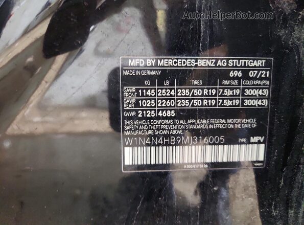 W1N4N4HB9MJ316005 2021 MERCEDES-BENZ GLA Черный Вид наклейки с VIN-кодом
