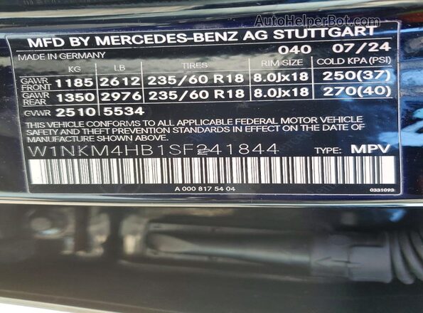 W1NKM4HB1SF241844 2025 MERCEDES-BENZ GLC-CLASS Черный Вид наклейки с VIN-кодом
