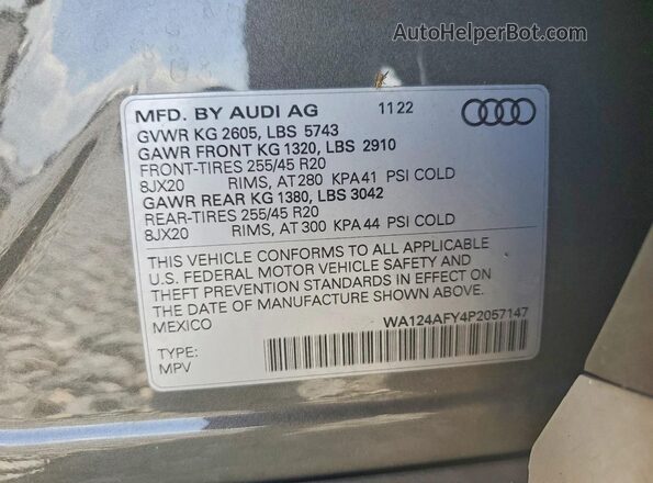 WA124AFY4P2057147 2023 AUDI SQ5 Charcoal VIN sticker view