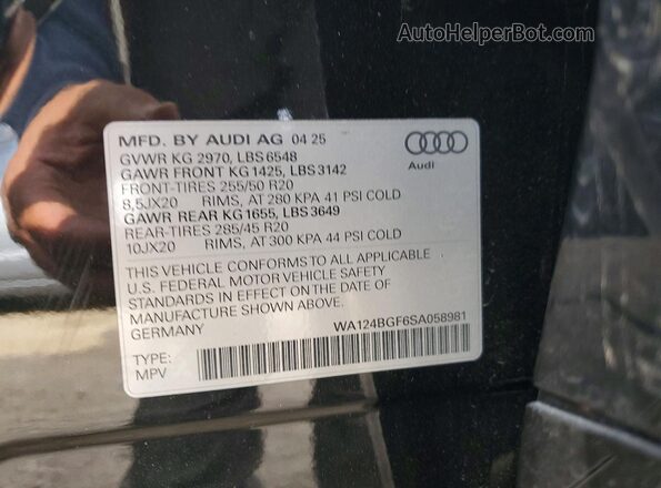 WA124BGF6SA058981 2025 AUDI OTHER Черный Вид наклейки с VIN-кодом