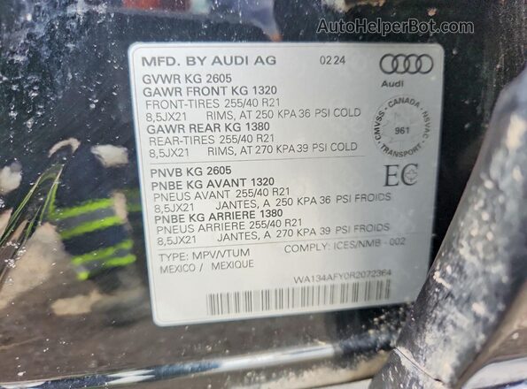WA134AFY0R2072364 2024 AUDI SQ5 Black Vista interior de 360 grados