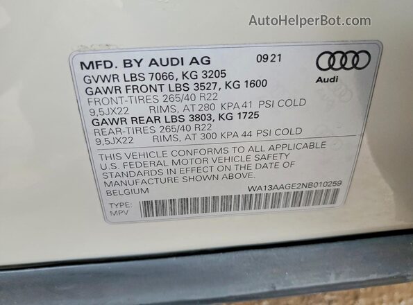 WA13AAGE2NB010259 2022 AUDI E-TRON Gray Widok komory silnika