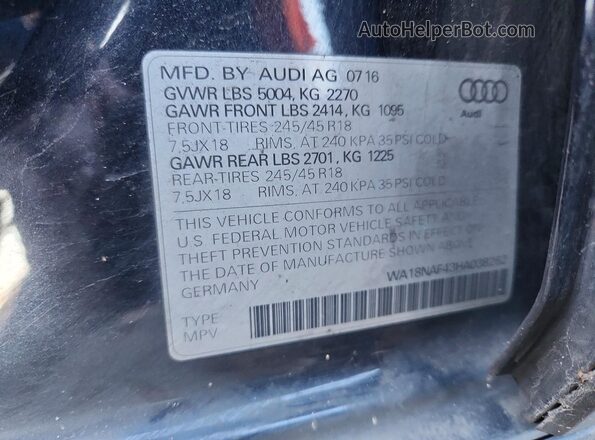 WA18NAF43HA038262 2017 AUDI A4 Серый Вид подкапотного пространства
