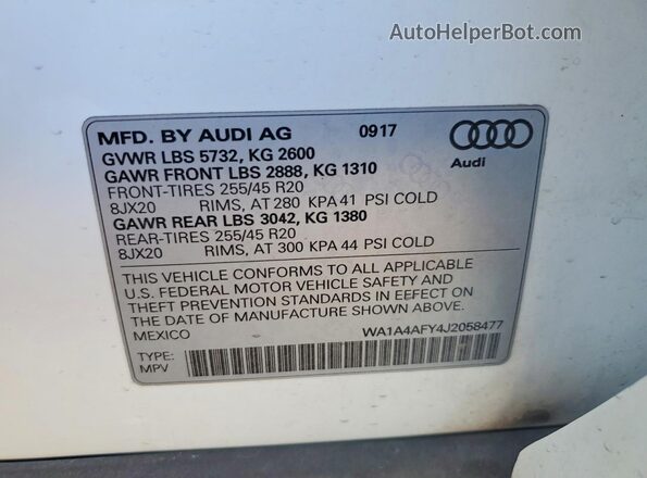 WA1A4AFY4J2058477 2018 AUDI SQ5 White ძრავის განყოფილების ხედი