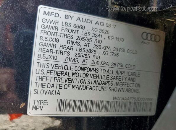 WA1AAAF75JD007686 2018 AUDI Q7 Черный Панорамный вид салона 360°