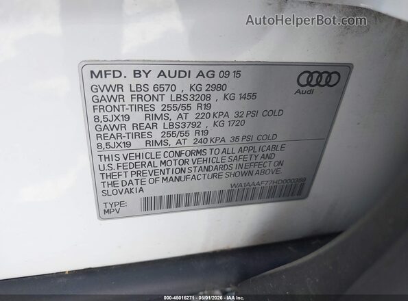 WA1AAAF77HD000359 2017 AUDI Q7 Белый Вид подкапотного пространства