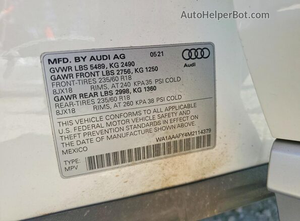 WA1AAAFY4M2114379 2021 AUDI Q5 Белый Вид подкапотного пространства